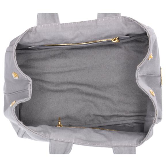 PRADA Canapa Large Tote Bag B1877B Gray Canvas Denim Shoulder Bag - Picture 9 of 9